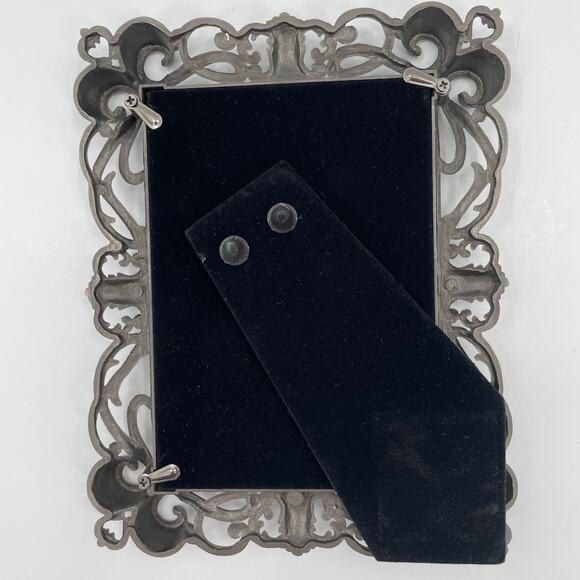 Double Photo Frame, Metal, Pewter Color, Ornate Scroll, 2 1/4” X 3 1/4” Ea. Side - Picture 3 of 7